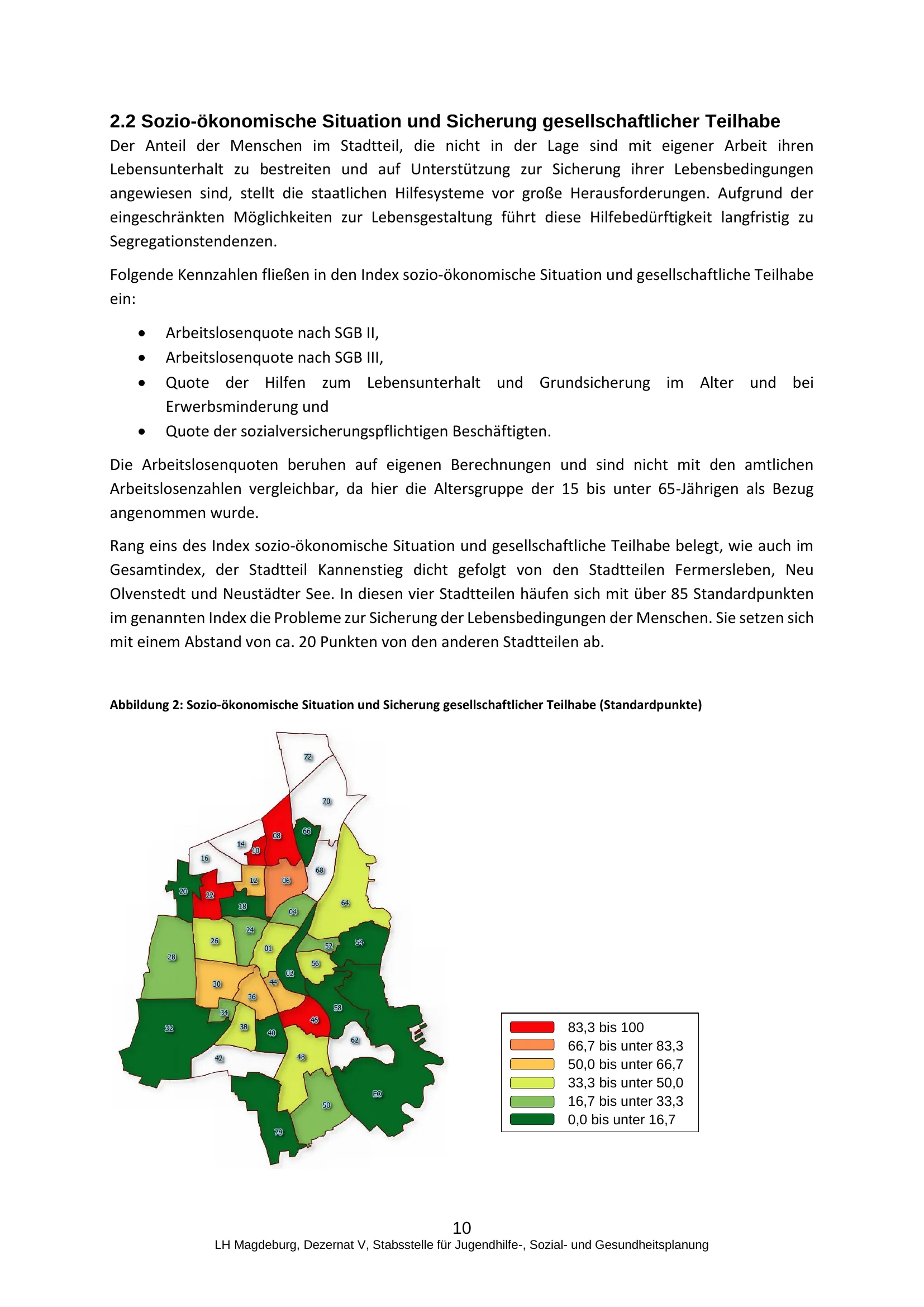 Magdeburg Stadtteilkarte - Sozio-ökonomische Situation 2021